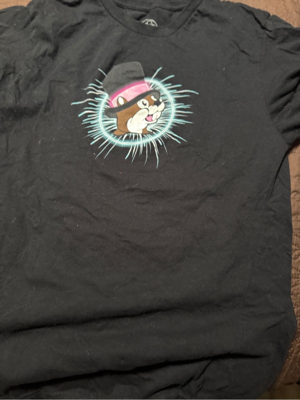 Black Graphic Short Sleeve Tee with Cartoon Chipmunk